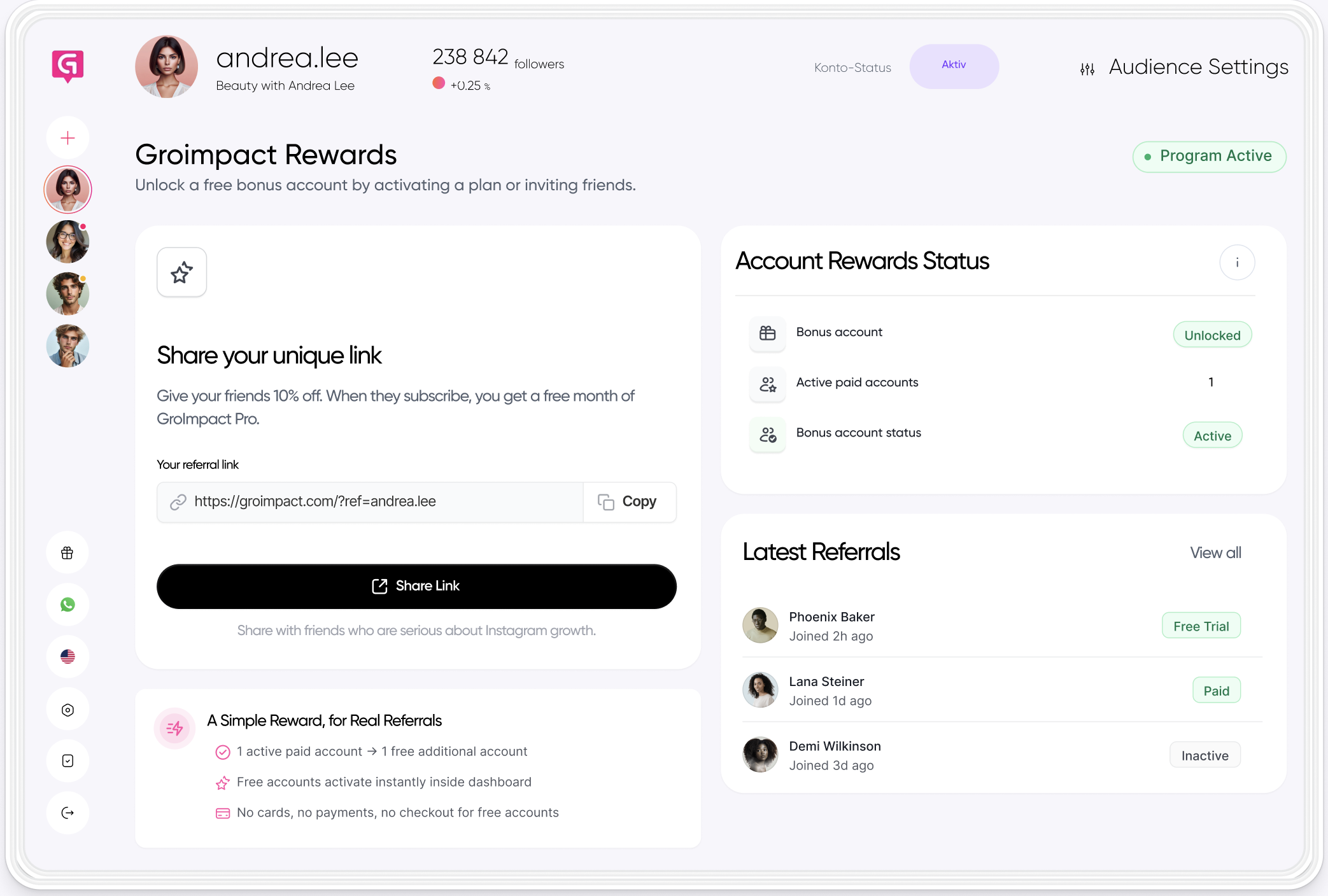 Referral dashboard preview